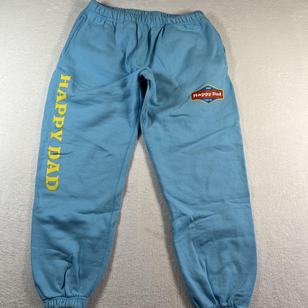 Happy Dad Pants Mens Medium Blue Sweatpants Fleece Jogger Elastic Waist